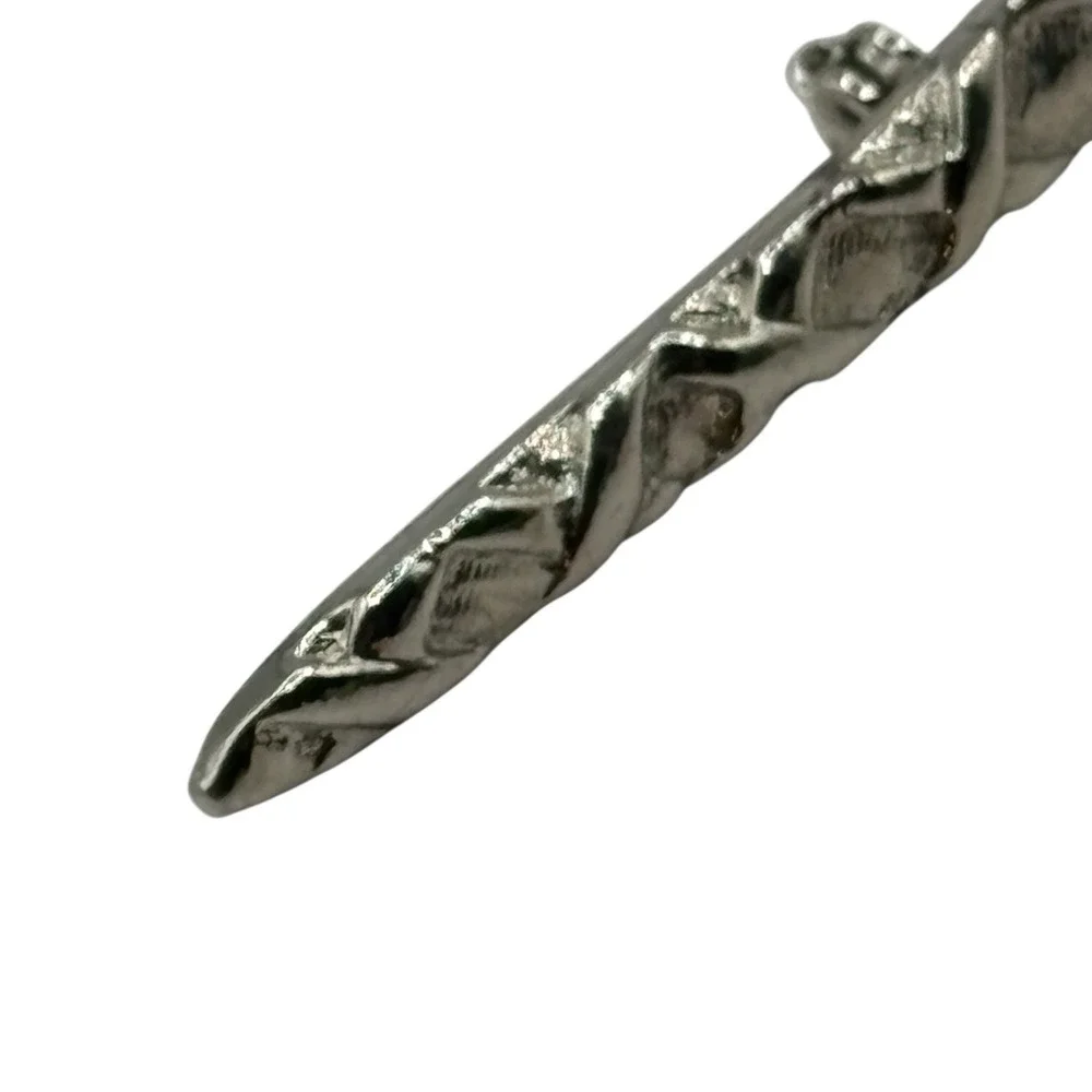 Vintage Art Nouveau Revival Bar Brooch‎ Ornate Silver Tone Textured Open Work